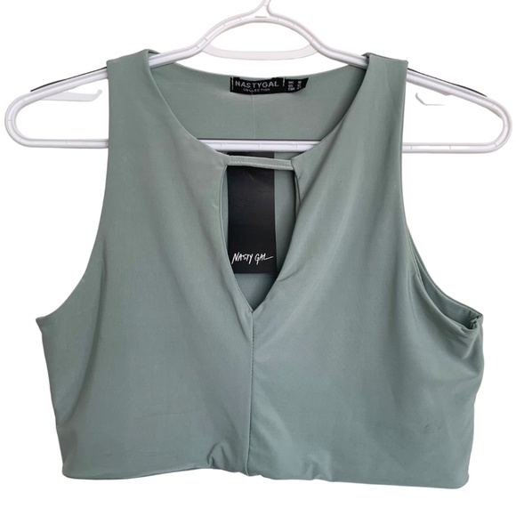 Nasty Gal | Sage Sleeveless Keyhole Cut Out Cropped Top - Picture 1 of 5